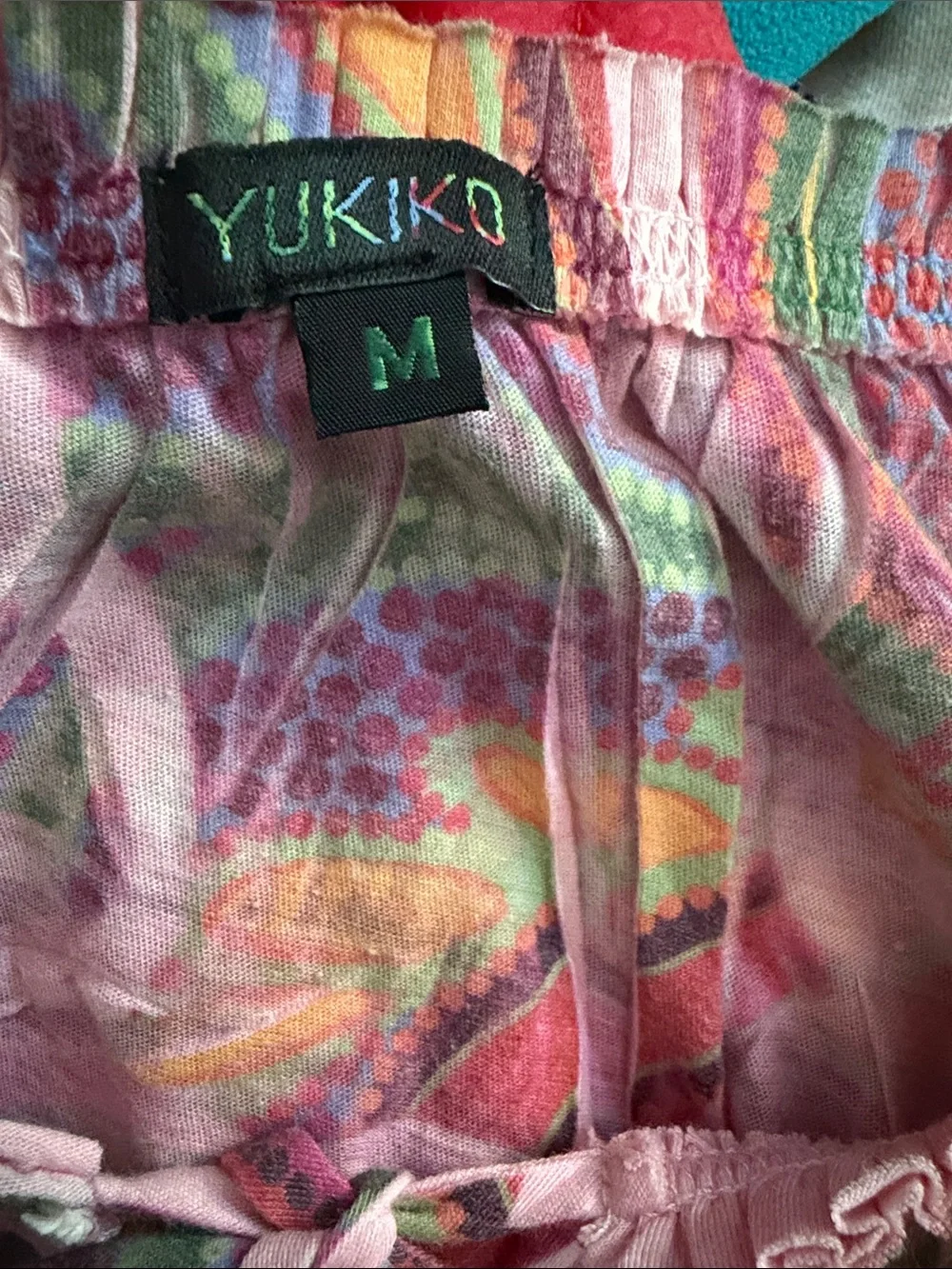 Vintage Y2K Yukiko Paisley Floral Tie Neck Boho Stretch Top Medium